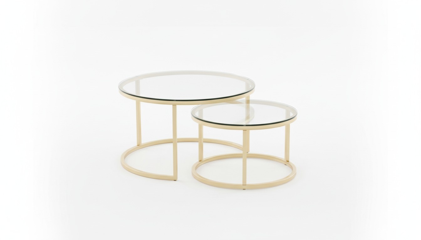 Couchtische 2 Teile Glas Tischplatte Metall goldfarbene Beine Wohnzimmermöbel