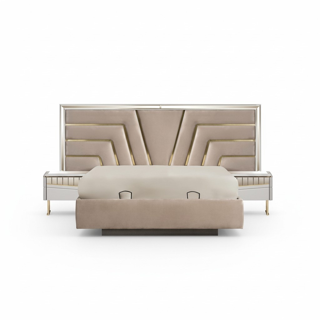 Beiges Schlafzimmer Bett Designer 2x Nachttische Stivoller Set 3tlg
