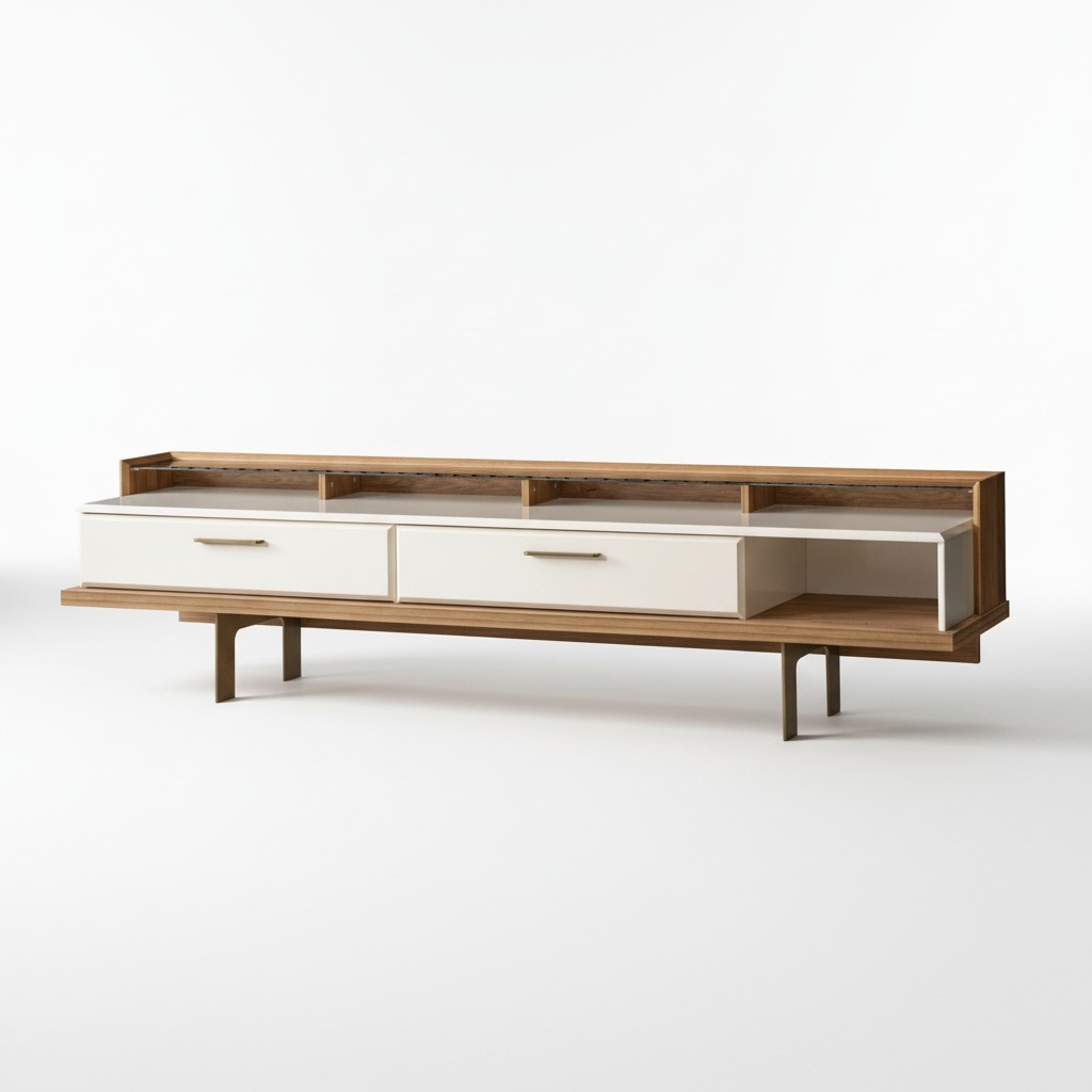Braun-Weißes Lowboard Wohnzimmer Sideboard Edle TV Kommode Holz Möbel