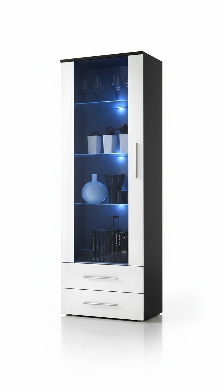 Designer Schwarz Vitrine Regal Holz Schrank Wohnzimmer Einrichtung Modern