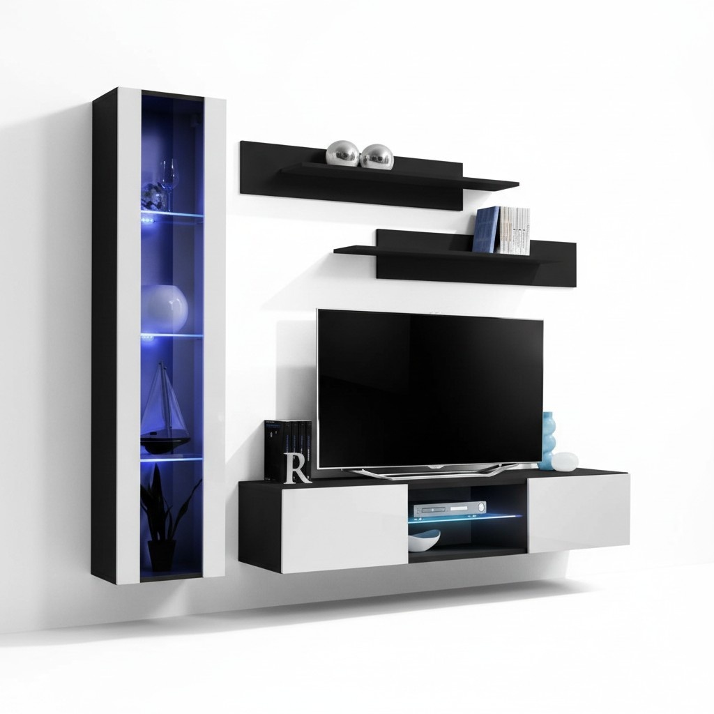 Luxus Wohnwand Einrichtung Hänge Vitrine Wohnzimmer Designer Garnitur Wandregale