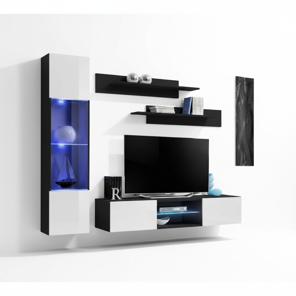 Moderne Design Wohnwand Hänge Vitrine TV-Ständer Wand Regale Luxus Wohnzimmer