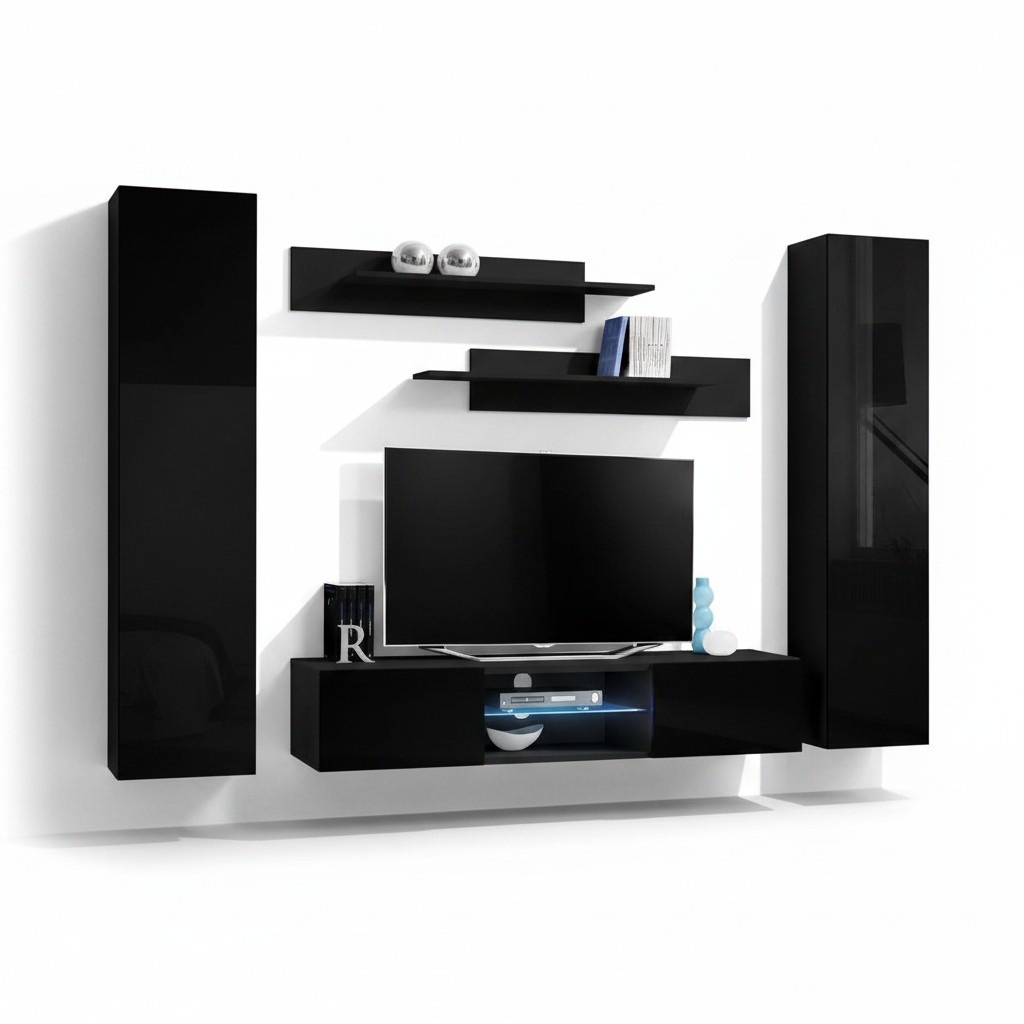 Wohnzimmer Komplett Wohnwand Wandschrank TV-Ständer Holz Designer Wandregal