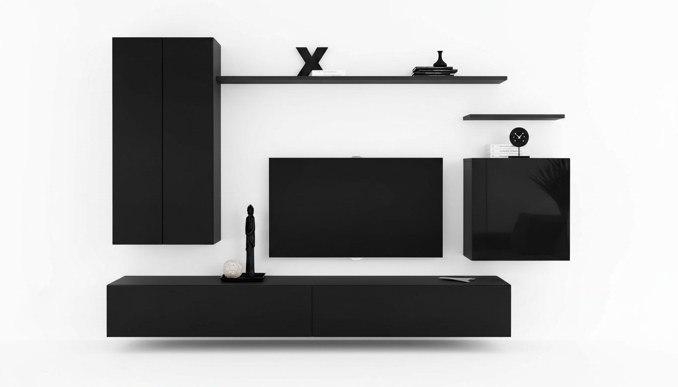 Schwarz Wohnwand Wohnzimmermöbel Design Luxus TV Ständer Neu Möbel