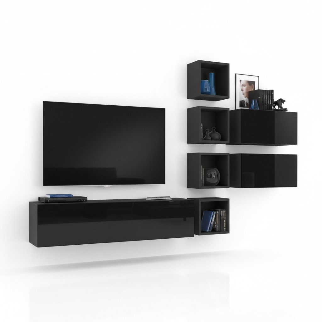 Wohnwand rtv Wand Schrank Wandregal Wohnzimmermöbel Holz Design Modern Neu