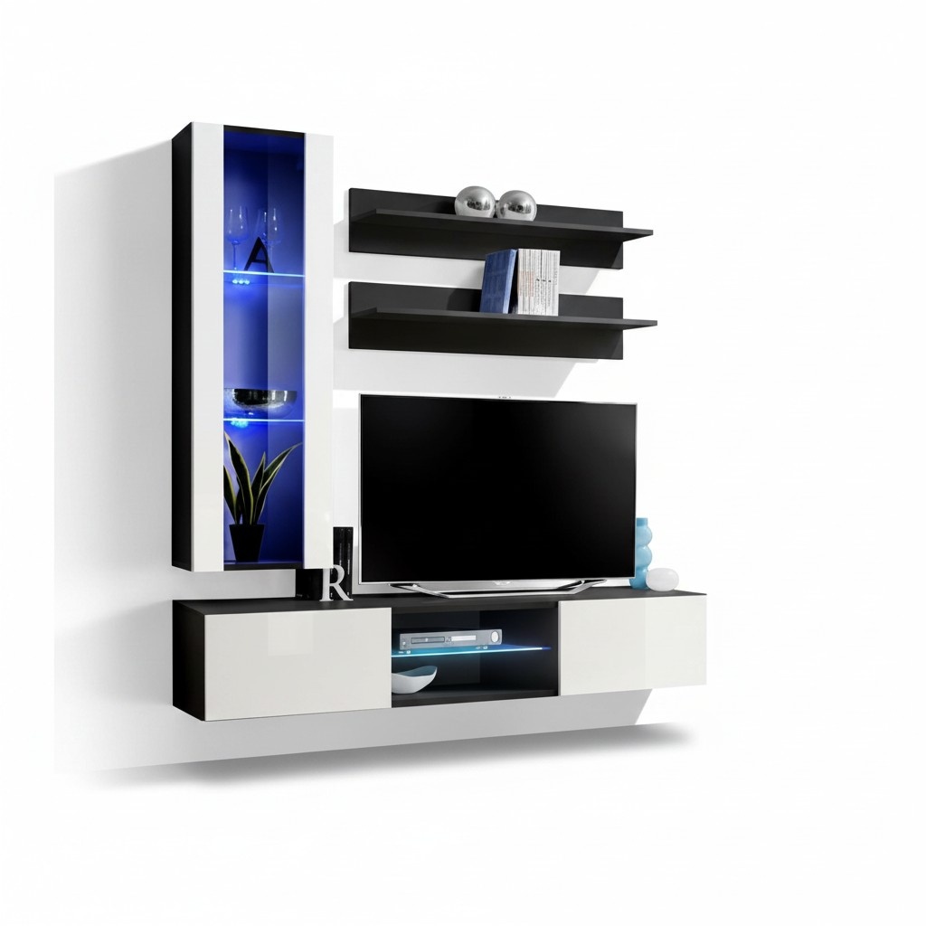Komplette Wohnwand Hänge Vitrine Wohnzimmermöbel Designer Garnitur Wandregale