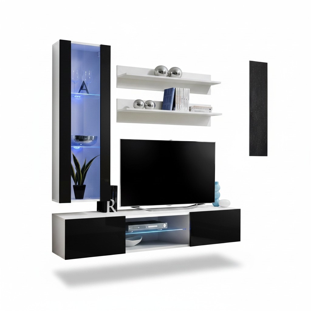Wohnwand Wandregale Garnitur TV-Ständer Vitrine Wohnzimmer Holz Möbel Weiß Luxus