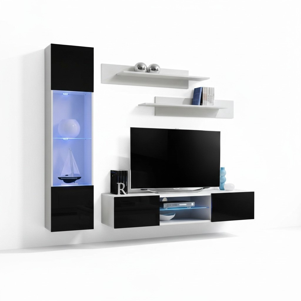 Wohnwand Set 4tlg Designer Einrichtung Wand Regale Wohnzimmer Hänge Vitrine