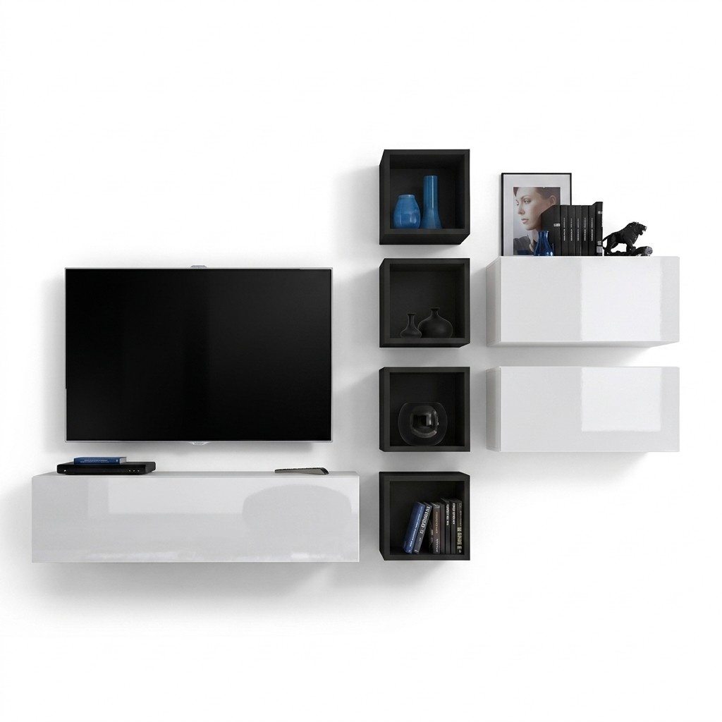Wohnzimmer Komplett Wohnwand Möbel TV-Ständer Holz Designer Wandregal