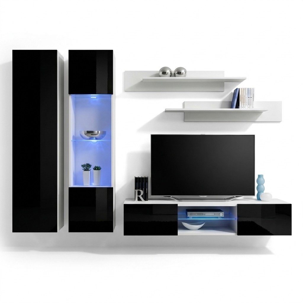 Wohnwand Weiß Stil Modern Design Sideboard TV-Ständer Holz Wandschrank Neu