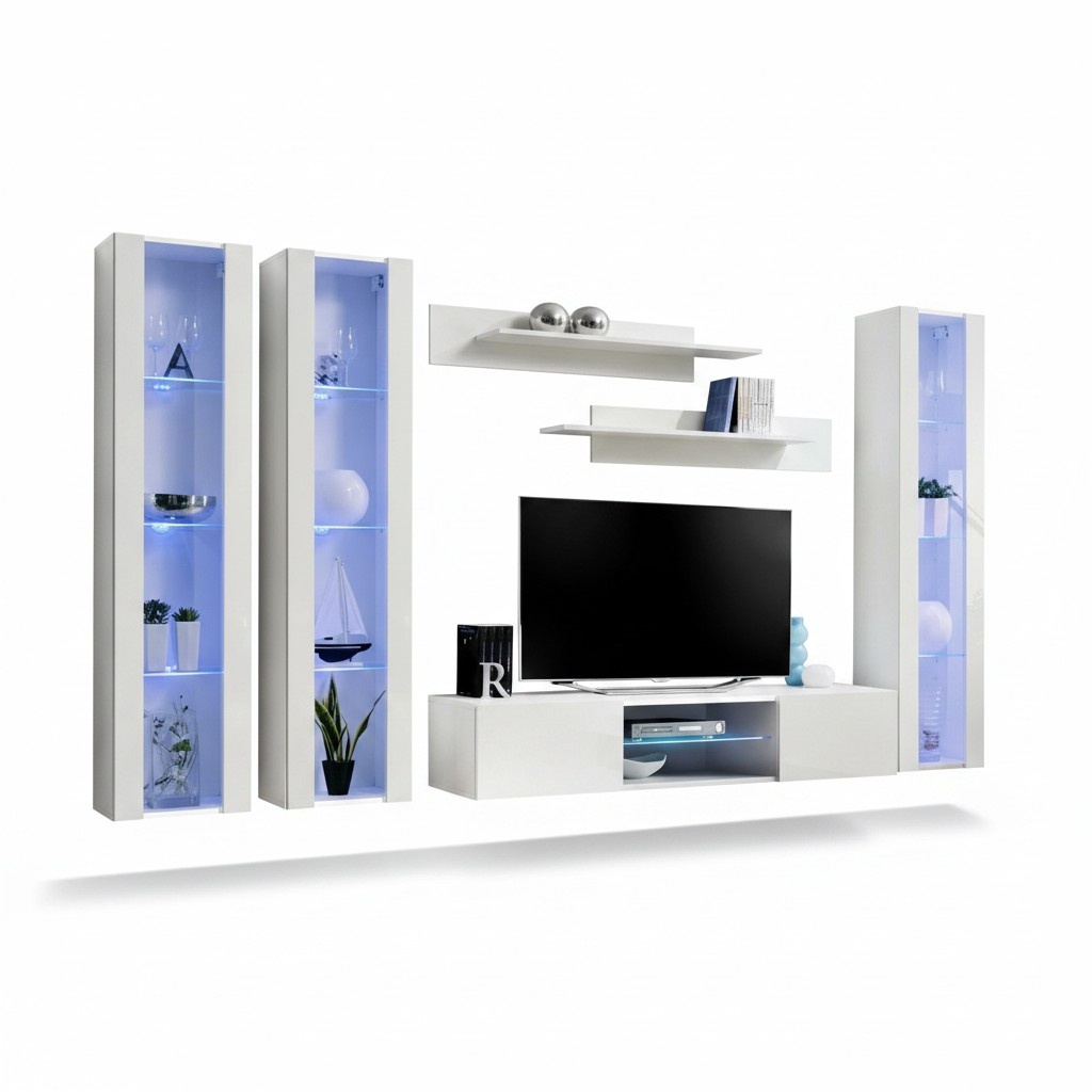 Wohnwand Wohnzimmer Stil Modern TV Ständer Sideboard Weiß Designer Einrichtung