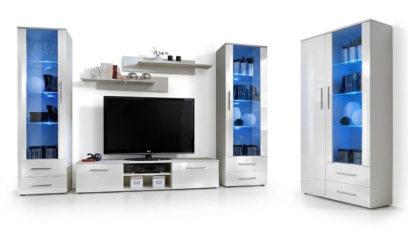 Wohnzimmer Wohnwand rtv Lowboard Holz Einrichtung Weiß Möbel Vitrine Neu Modern