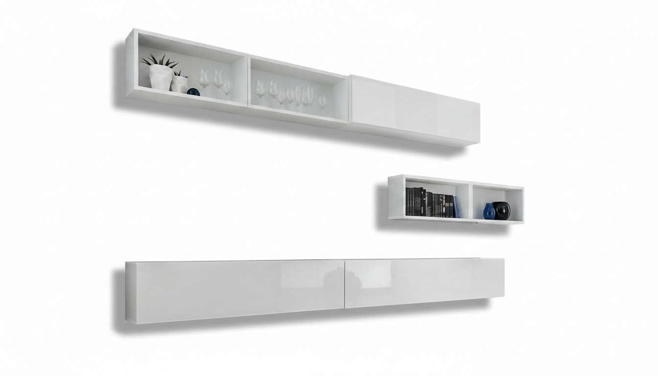 Wohnzimmer Luxus Möbel Wohnwand TV-Ständer Wandregal Holz Weiß Modern