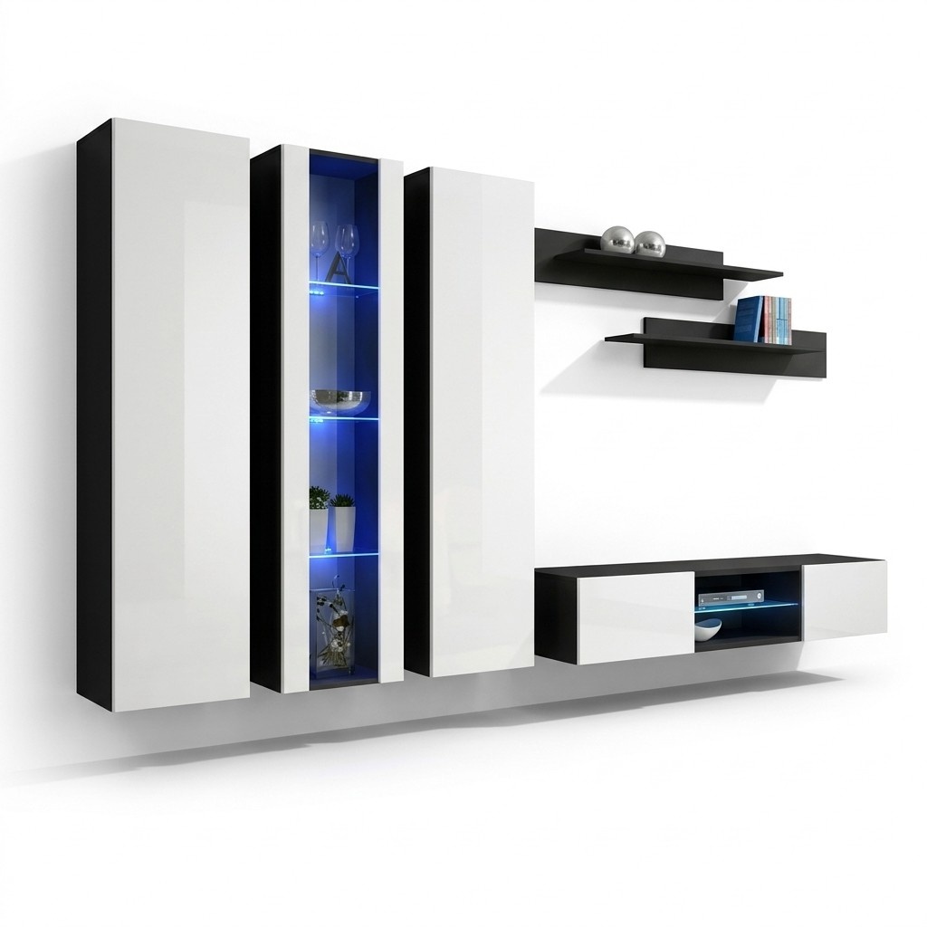 Luxus Hänge Vitrine Wohnwand Komplett Set 6tlg Wohnzimmer Wand Regale