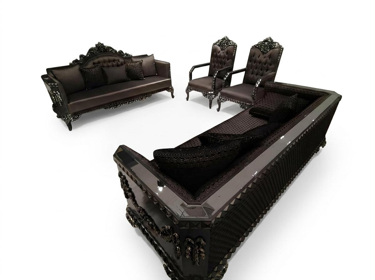 Deluxe Wohnzimmer Garnitur Sofa und Sessel Premium Sofa und sessel Braun