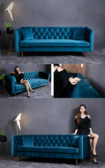Designer Chesterfield Sofa Textil Blau Couch Polster Sofas Couchen