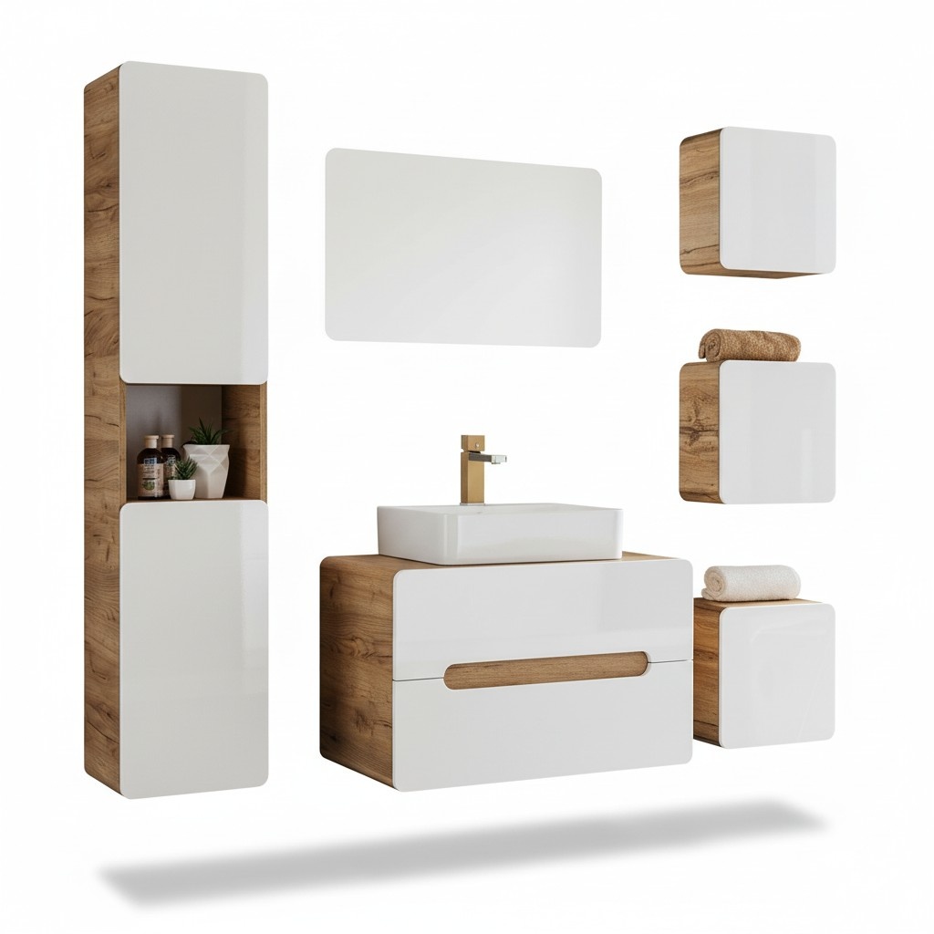 Design Badezimmer Möbel Bad 6tlg. Set Garnitur Schrank Waschbecken