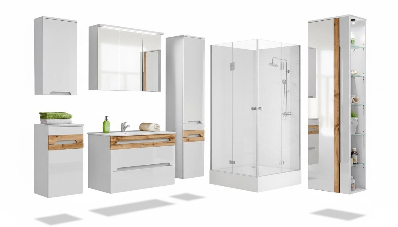 Design Badezimmer Möbel Bad 6 tlg. Set Garnitur Schrank Waschbecken