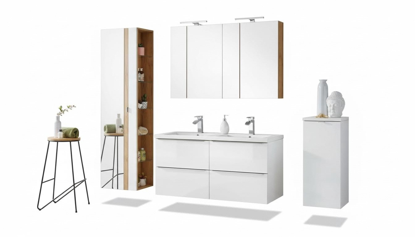 Design Badezimmer Möbel Bad 6 tlg. Set Garnitur Schrank Waschbecken