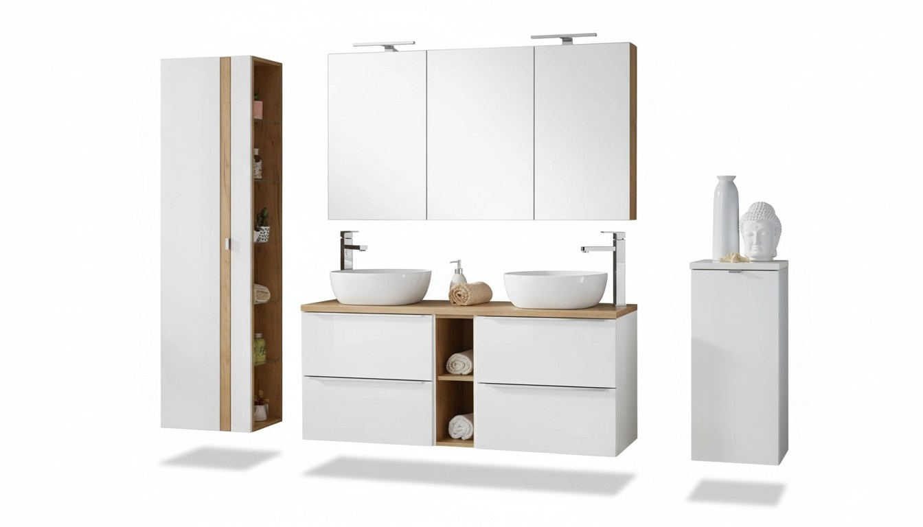 Design Badezimmer Möbel Bad 8 tlg. Set Garnitur Schrank Waschbecken