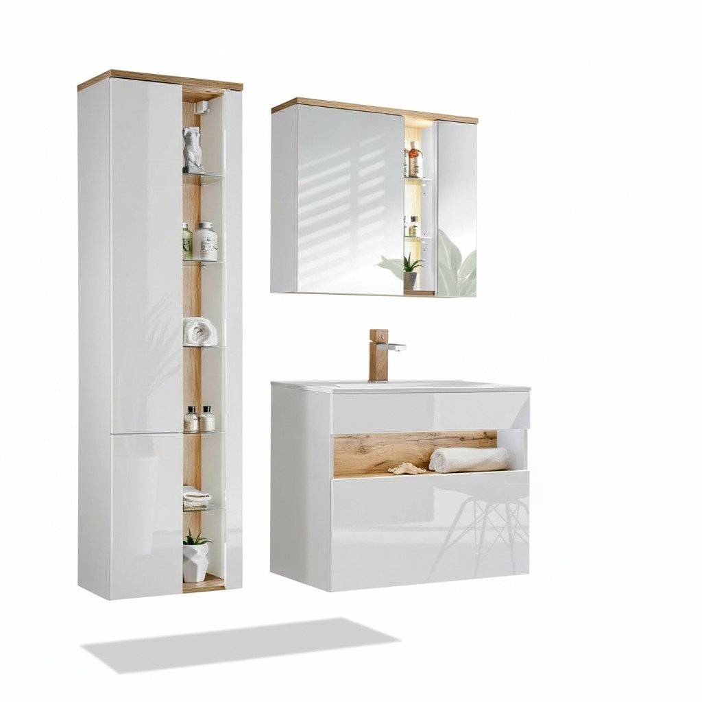 Design Badezimmer Möbel Bad 3 tlg. Set Garnitur Schrank Waschbecken