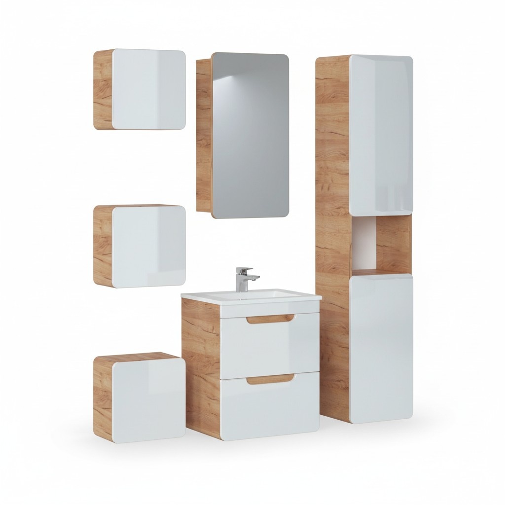 Design Badezimmer Möbel Bad 6 tlg. Set Garnitur Schrank Waschbecken