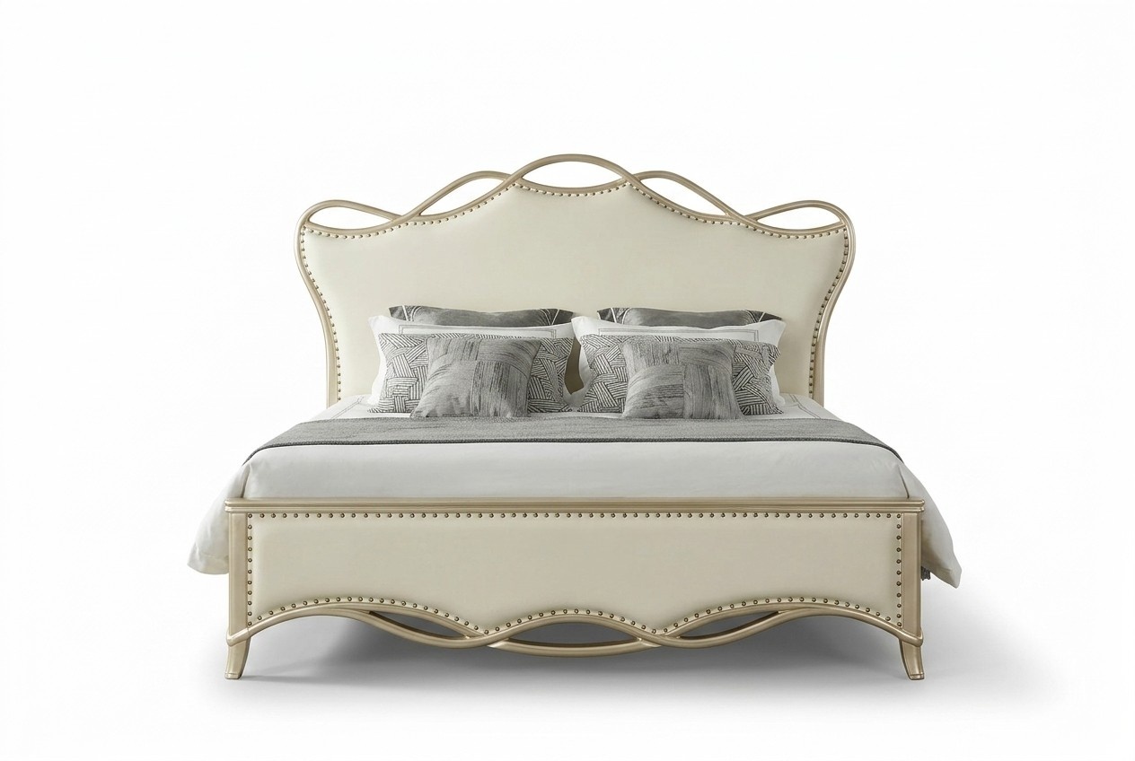 Design Bett Schlafzimmer Betten Textil Luxus Polster Sitz Beige Möbel
