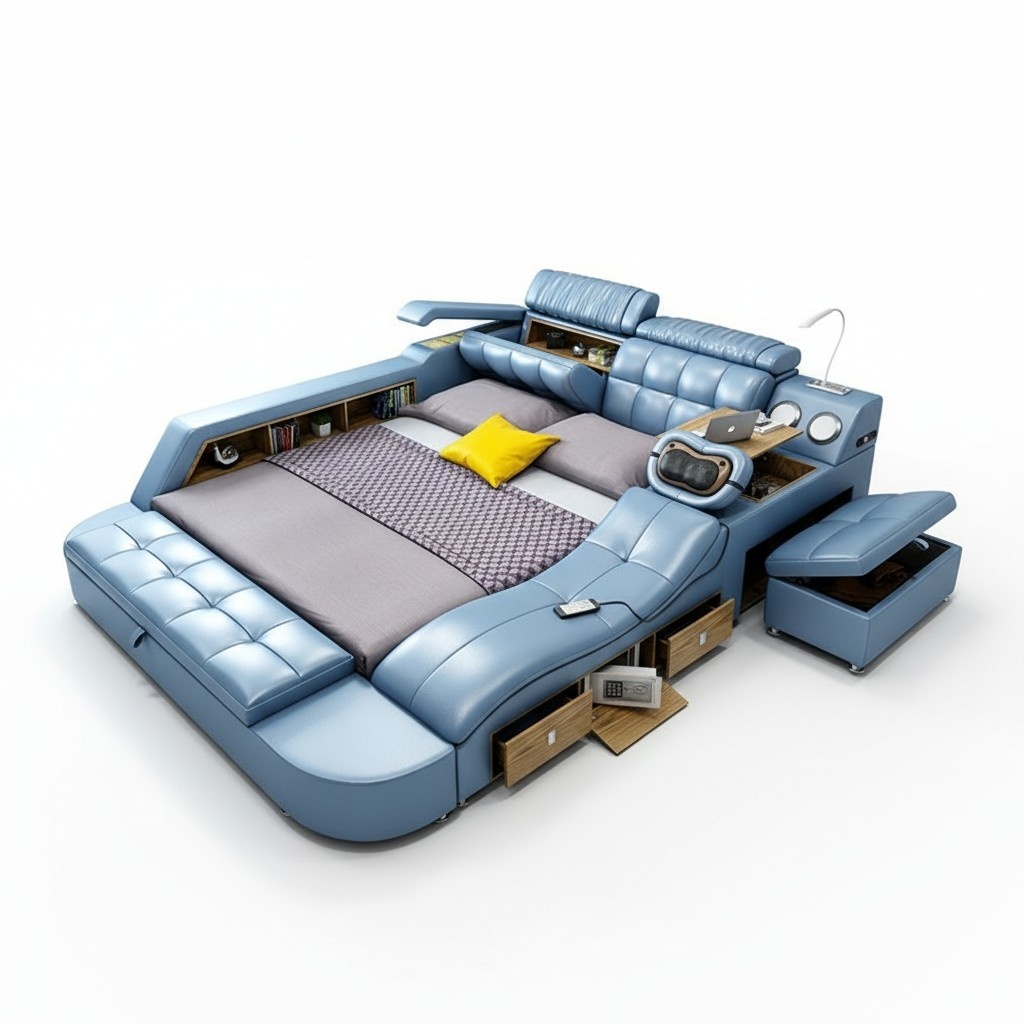 Design Bett XXL Big Leder Hotel Polster 180x200 Multifunktion Regal Betten