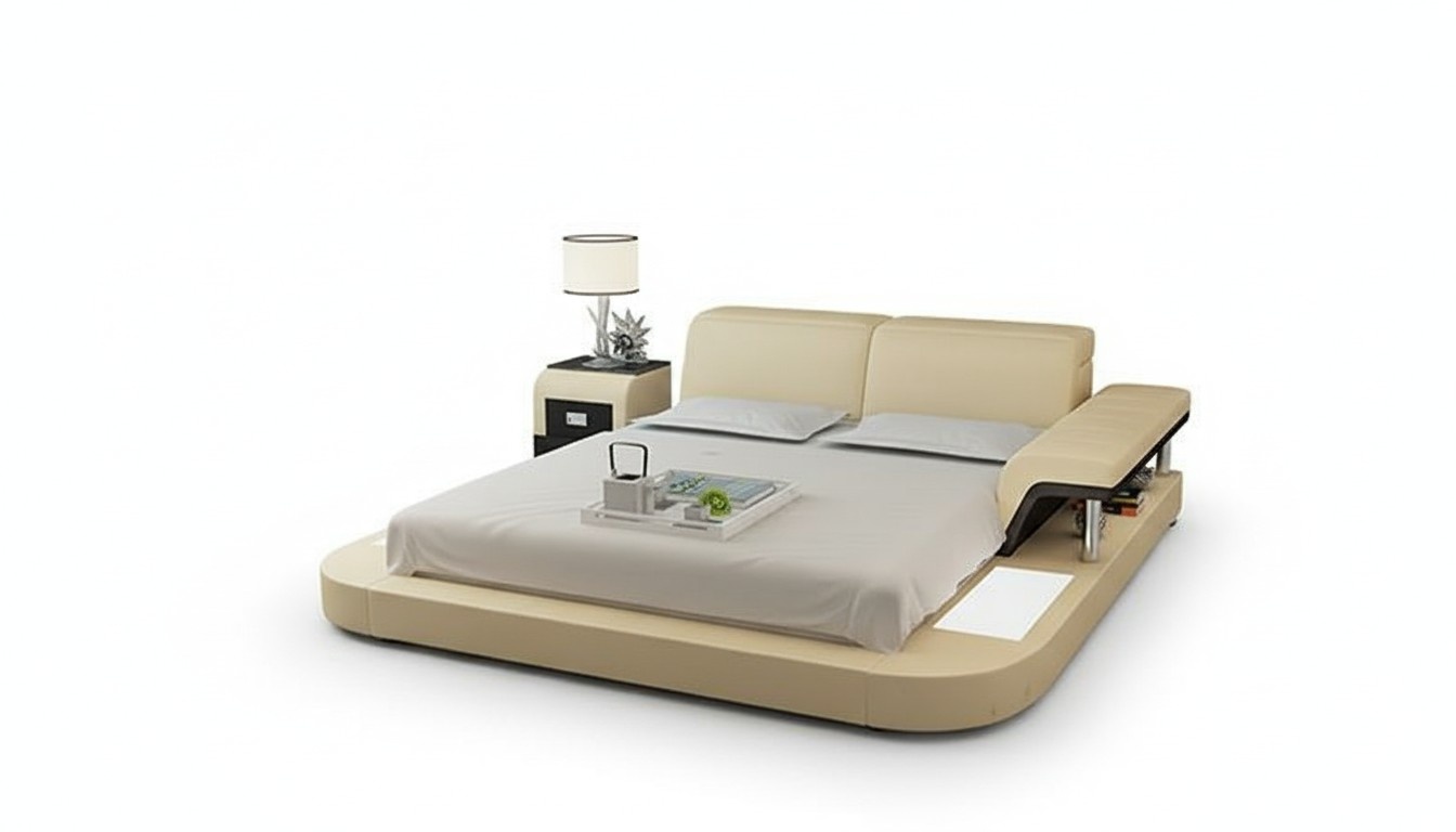 Design Bett XXL Big Betten Leder Hotel Polster 180x200 Multifunktion Regal USB