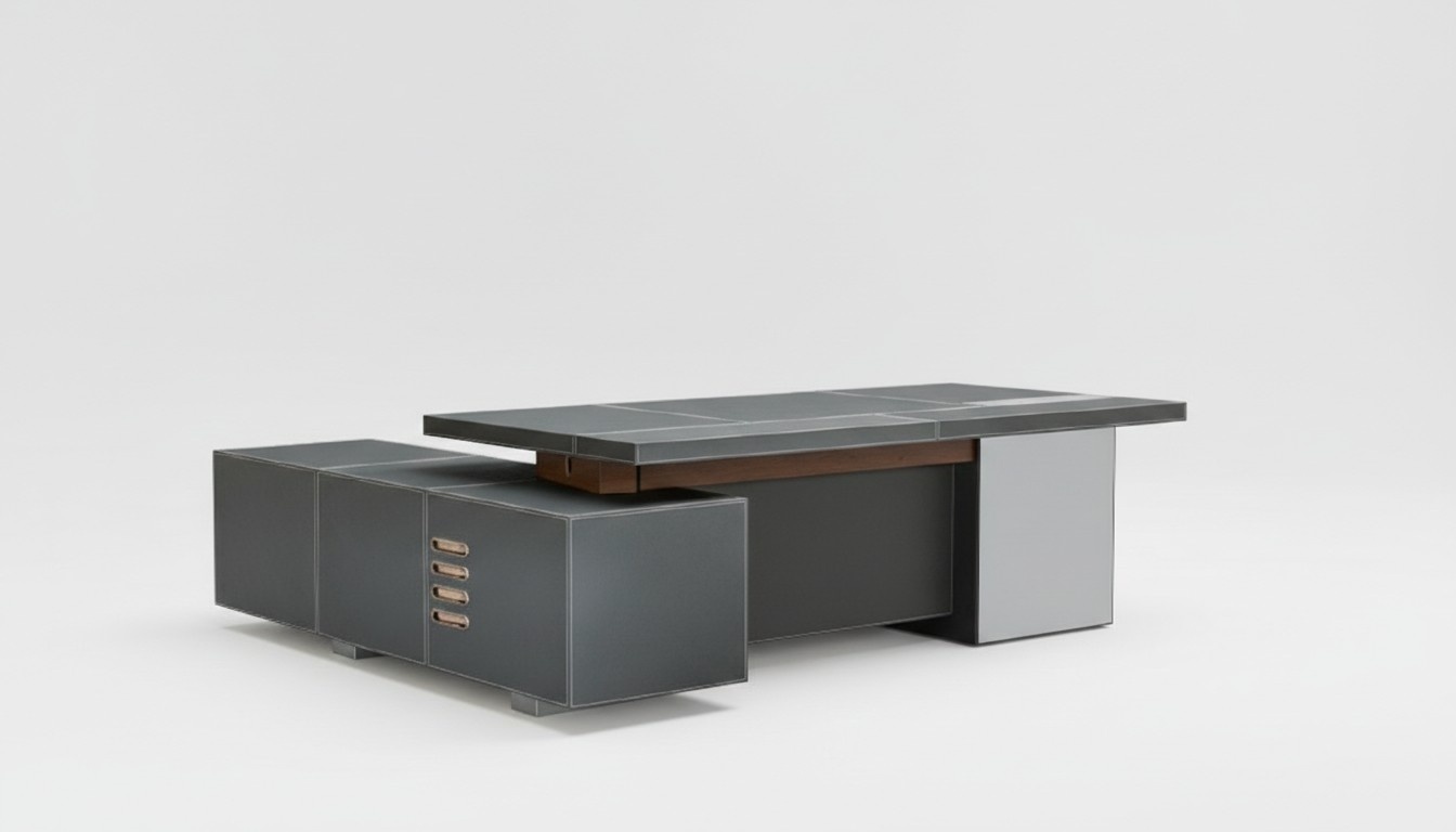 Design Büro Möbel Einrichtung Schreibtisch Eck Tisch Boss Leder Holz