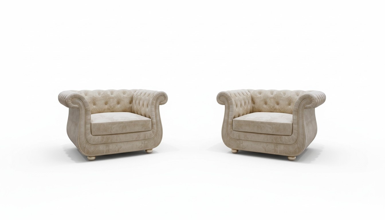 Design Chesterfield 1+1 Sofagarnitur Kunstleder Beige Couch Polster Sessel