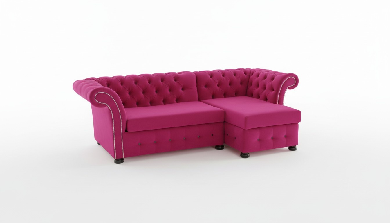 Design Chesterfield Ecksofa Eckcouch Couch Rosa Textil Sofa