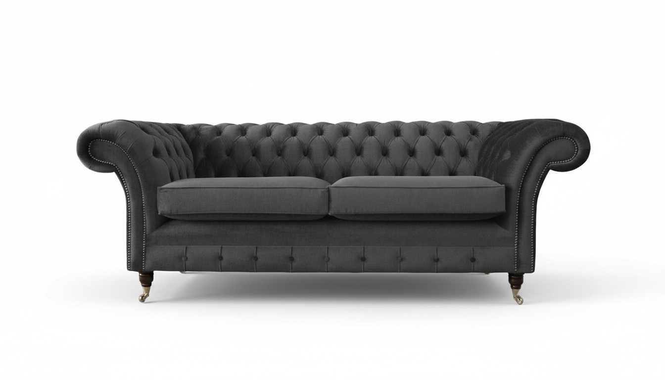 Design Chesterfield Sofa 3 Sitzer Grau Couch Polster Sofas Wohnzimmer