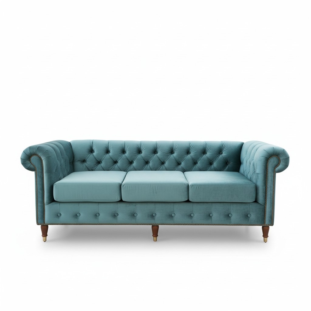 Design Chesterfield Sofagarnitur 3-Sitzer Stoff Couch Blau Polster