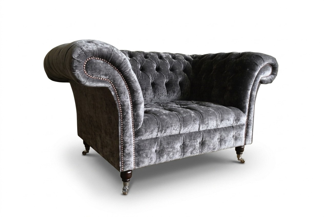 Design Chesterfield Stoff Couch Sessel 1.5 Sitzer Polster Sofas Lounge Neu