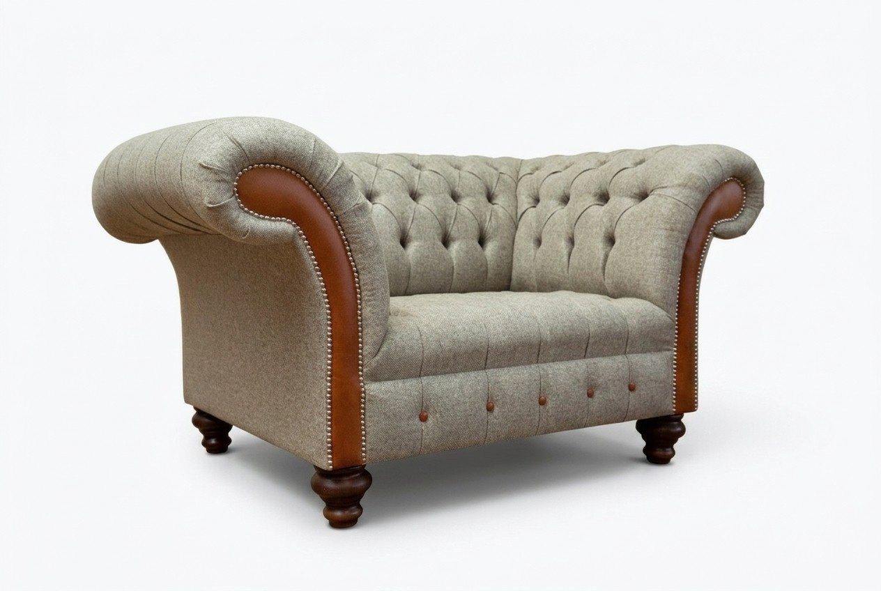 Design Chesterfield Stoff Couch Sessel 1.5 Sitzer Polster Sofas Lounge Club Neu