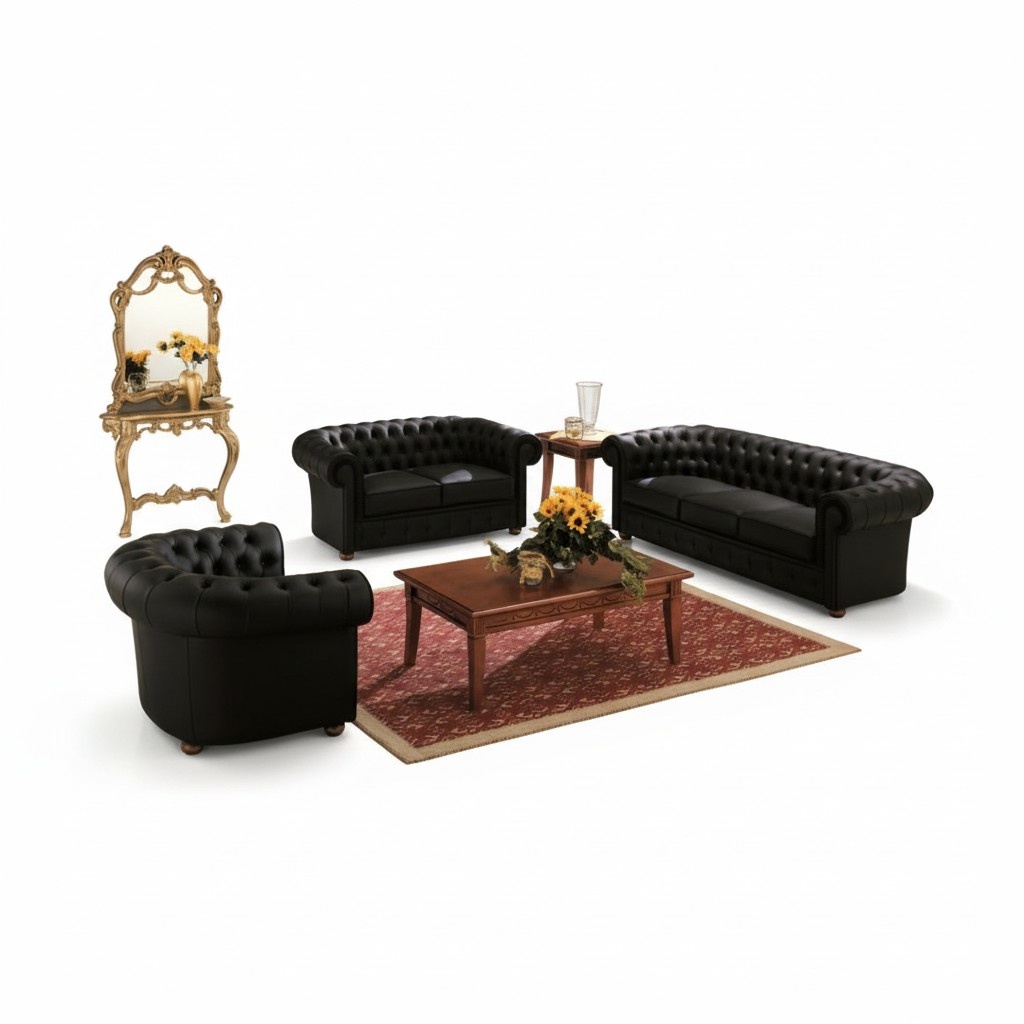 Design Couch Polster Sofagarnitur Ledersofa Set Chesterfield 100% Leder Sofort