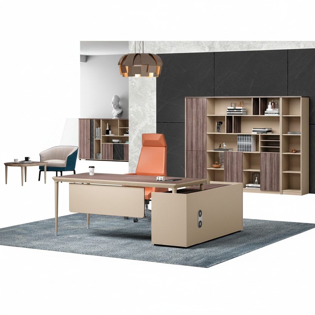 Design Ecke Schreibtisch Bürotisch Arbeitstisch Büro Tisch Holz Beige