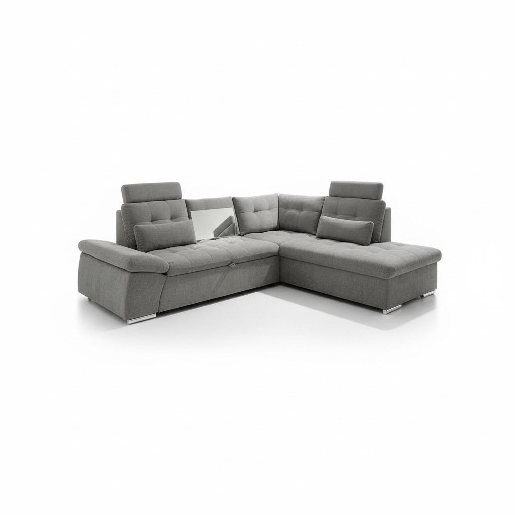 Design Ecksofa L-Form Sofa Couch Polster Schlafsofa Textil Bettfunktion