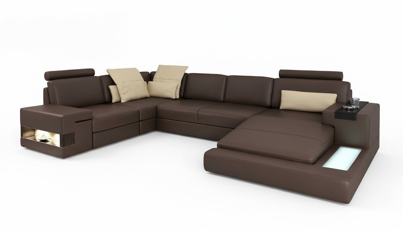 Design Ecksofa U-form Bettfunktion Couch Leder Sofas Schlafsofa Stoff Neu