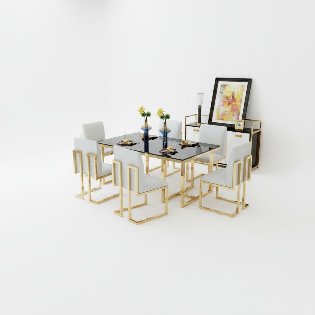 Design Esstisch Holz mit Edelstahl Elementen Tische Esszimmer Möbel