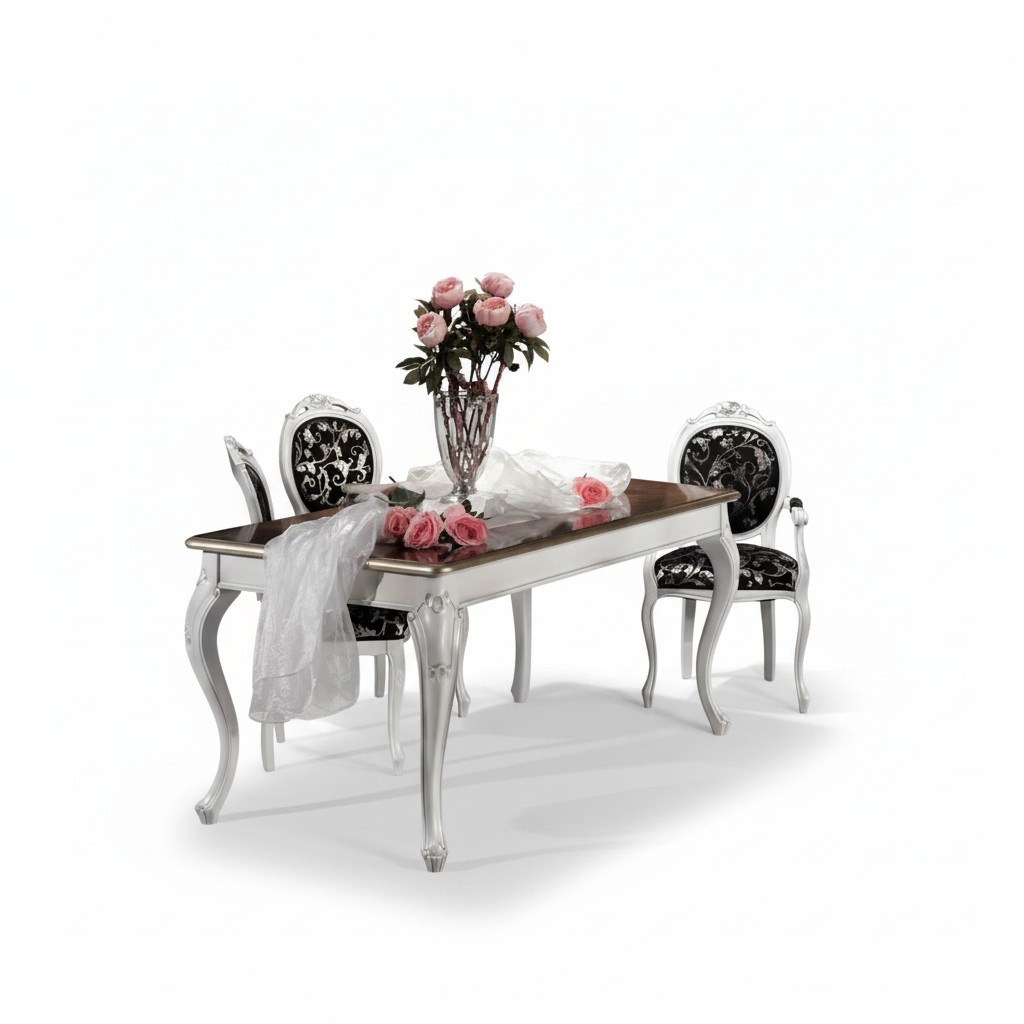 Design Esszimmer Holzmöbel 4x Stuhl weiß Tisch Essgruppe Essgarnitur Set 5tlg