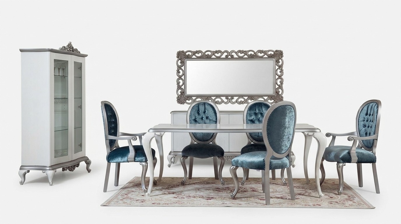 Design Esszimmer Set 8tlg Stuhl Kommode Vitrine Spiegel EssTische Holz