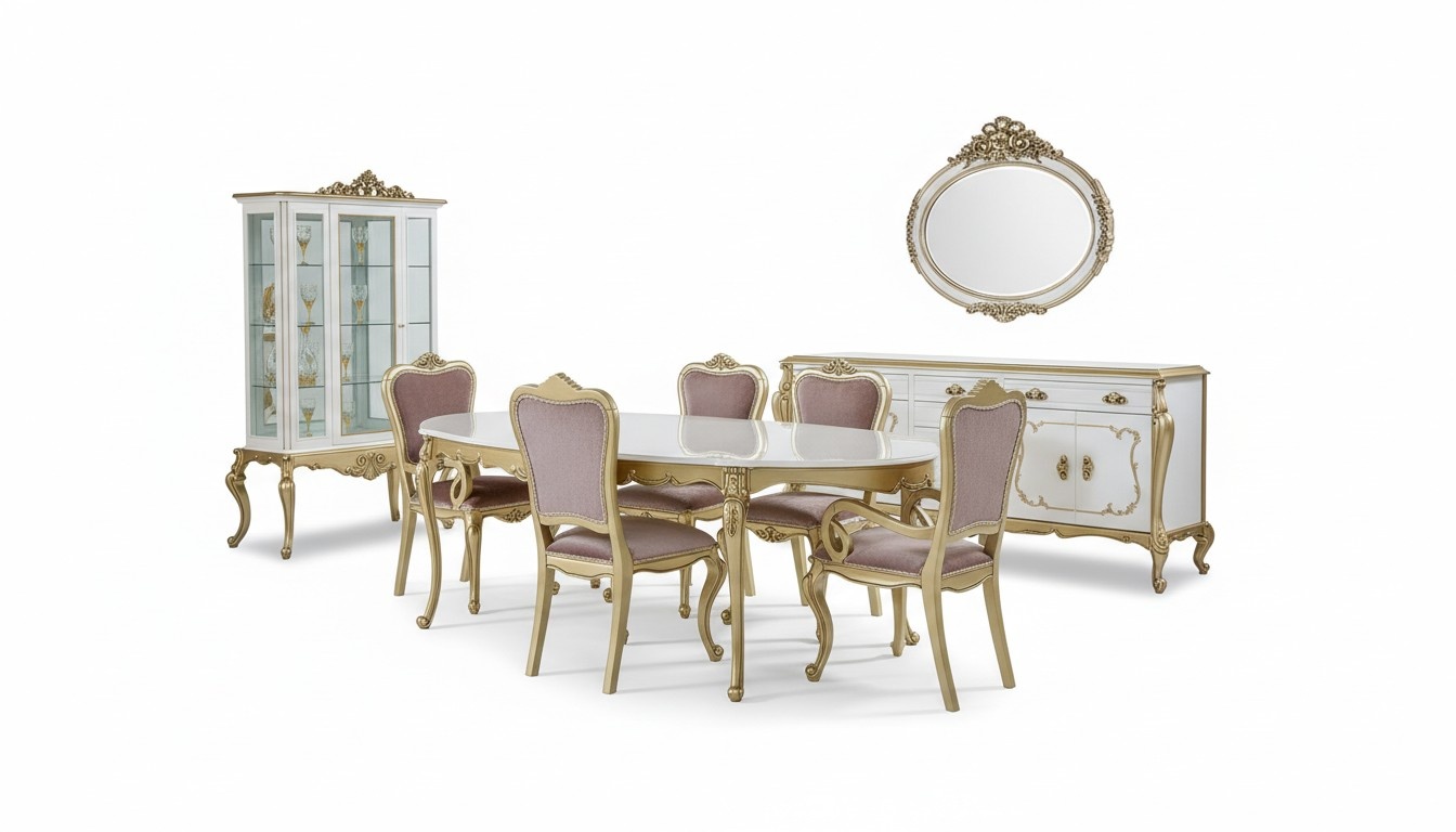 Design Esszimmer Set 8tlg Esstisch Stuhl Kommode Vitrine Spiegel