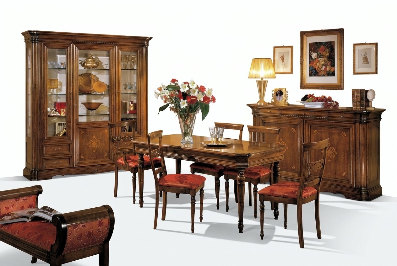 Design Esszimmer Set Garnitur 7tlg Holz Möbel Kommode 4x Stuhl Tisch Vitrine Neu