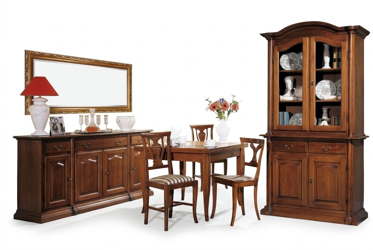 Design Esszimmer Set Garnitur 6tlg Holz Möbel 4x Stuhl Tisch Vitrine Gruppe Neu