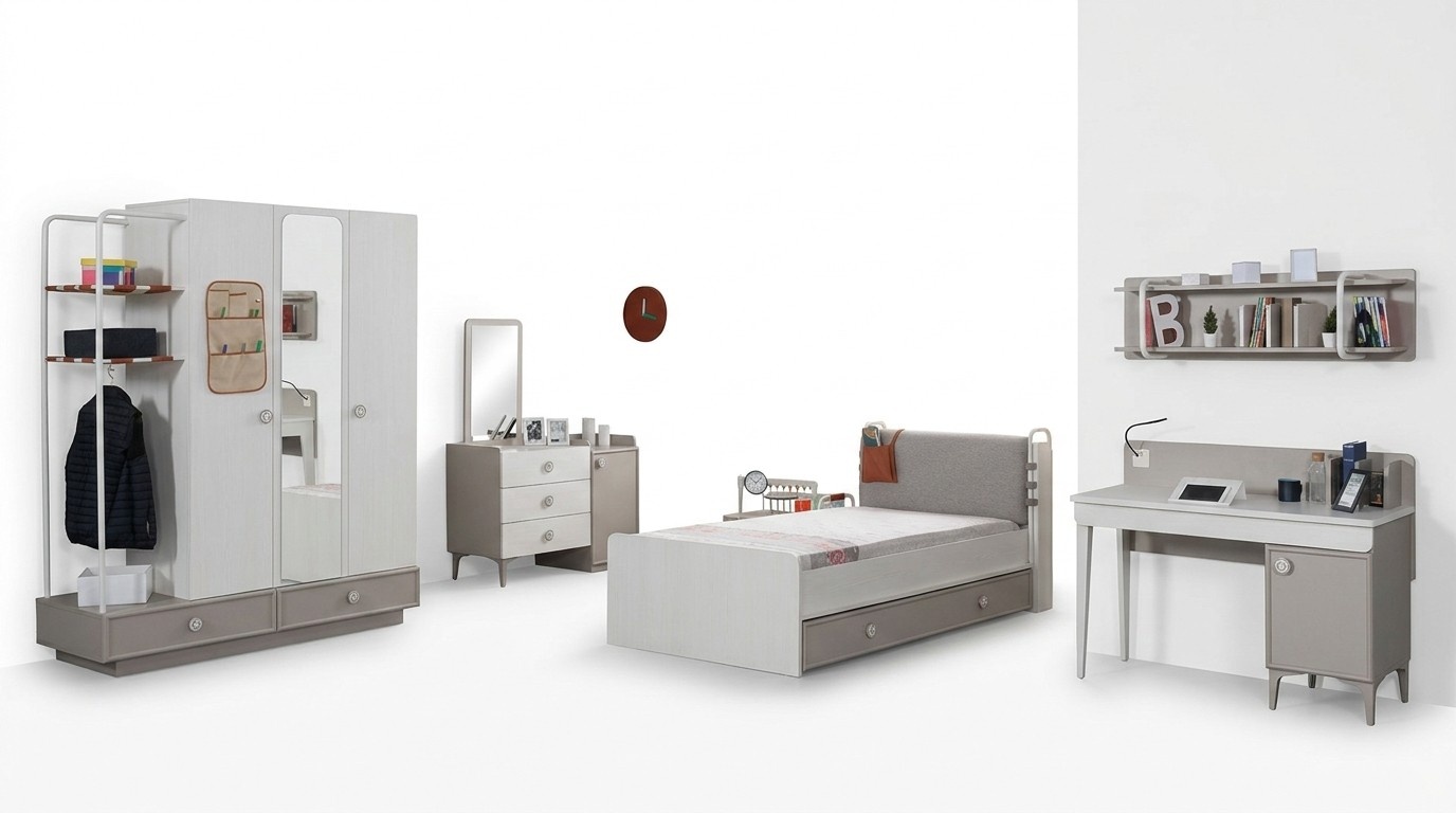 Design Jugendzimmer Komplett Kleiderschrank Kommode Schreibtisch 4tlg.