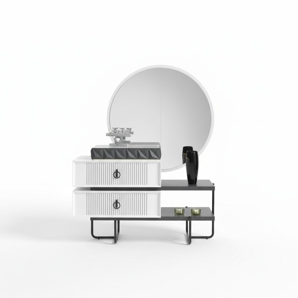 Design Kommode Anrichte Schrank Kommoden Sideboard 2tlg. Spiegel Möbel