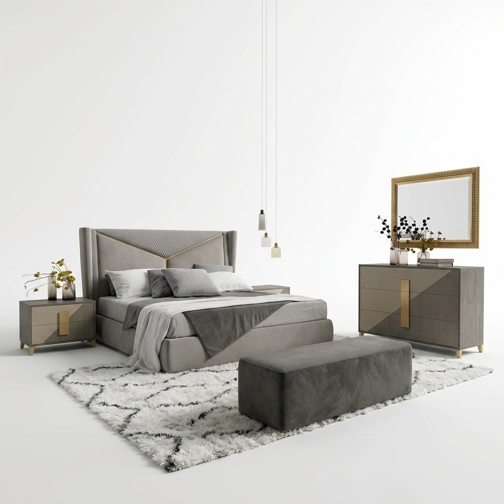 Design Luxus Schlafzimmer Set Bett 2x Nachttische Kommode Garnitur