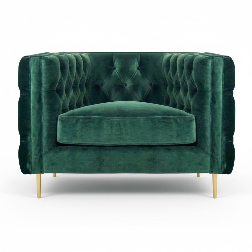Design Möbel Sessel Grün Textil Chesterfield Sitzmöbel Polstermöbel Wohnzimmer